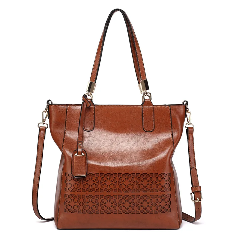 

Женская сумка из вощеной кожи, с ручками и плечевым ремнём