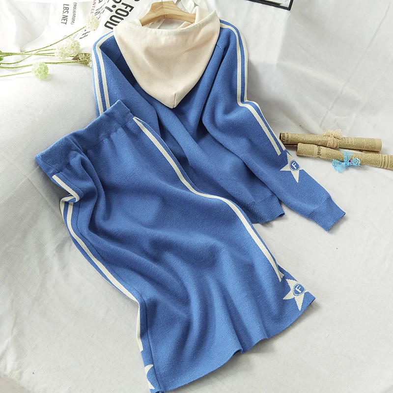 2019 Осенняя Женская трикотажная толстовка со звездами пуловер костюм и