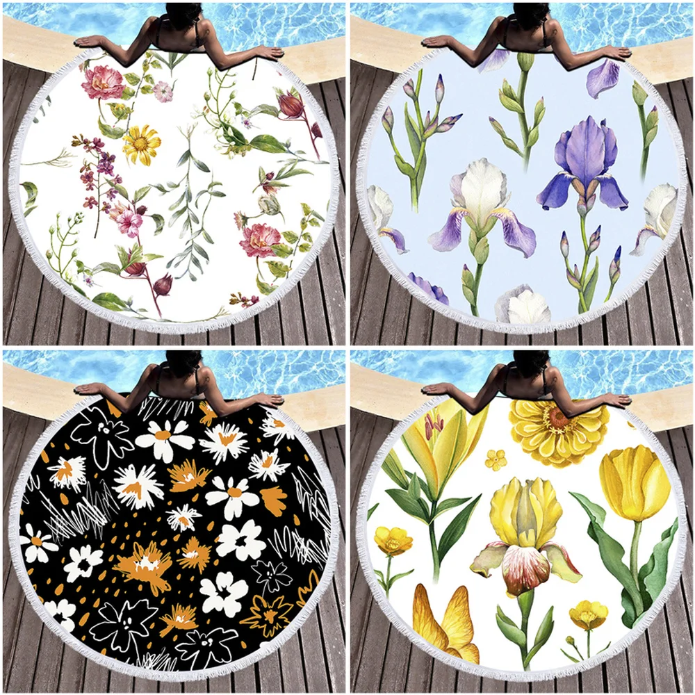 

Пляжное полотенце с цветочным принтом, круглое пляжное полотенце из микрофибры с кисточками для гостиной, домашний декор, банное полотенце в стиле бохо