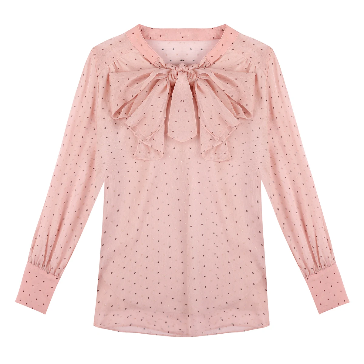 

Autumn Long Sleeve Bow Collar Dot Chiffon Blouse Shirt Tops Blouse Women Blusas Mujer De Moda 2021 Top Female Women Clothes D535