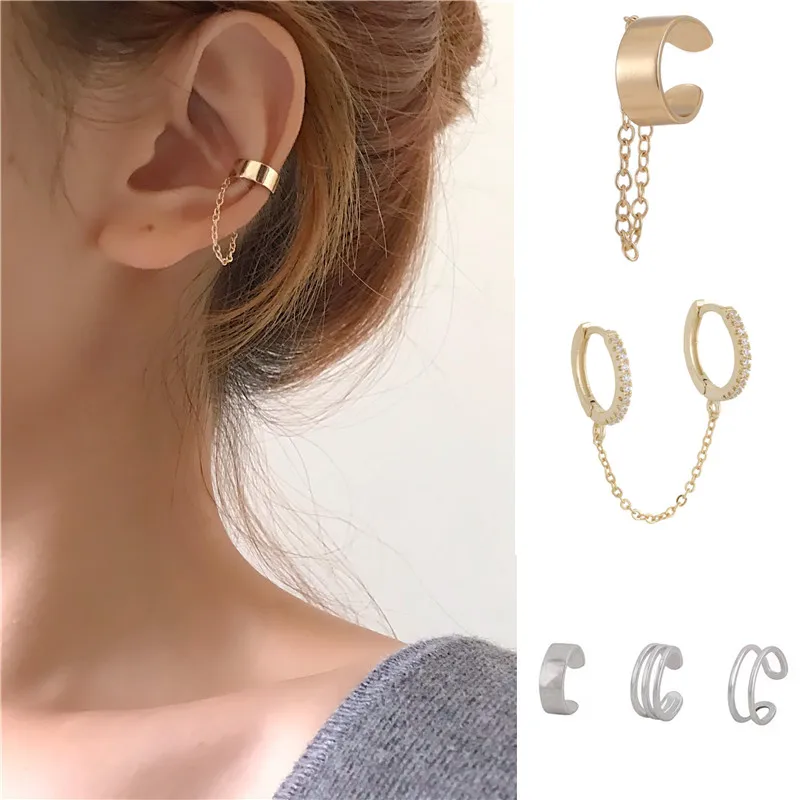 

Simple Fashion Punk Chain Ear Cuff for Women Clip on Earrings Gold Color Earcuff Without Piercing Earring Trendy Jewelry Gift