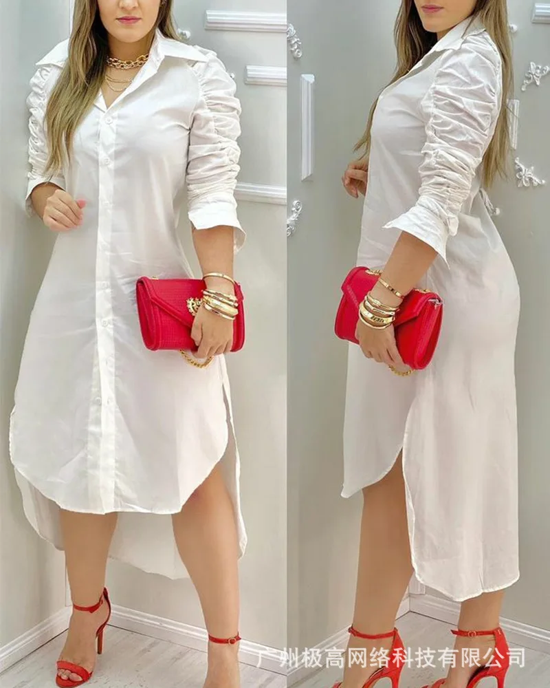 

Women's 2021 new summer pleated front short back long shirt skirt