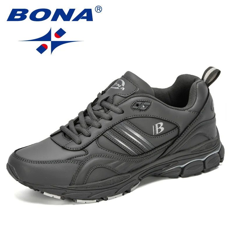 Dark grey silvergray BONA Новые популярные кроссовки мужские кроссовки корова сплит легкие спортивные прогулочные модные кроссовки мужские удобные - Цвет: Dark grey silvergray