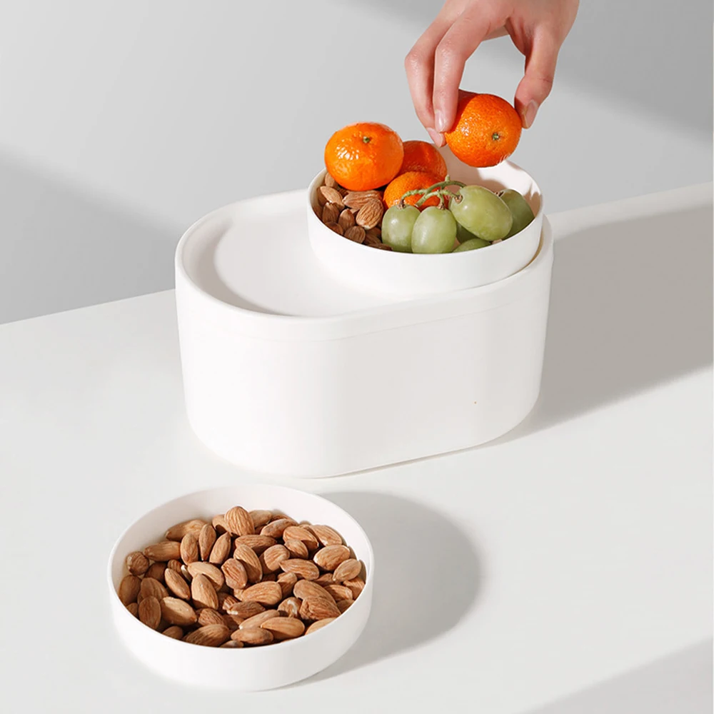 

Lazy Snack Bowl Plastic Double-Layer Snack Storage Box With Waste Bin Storage Snack Peel Storage Kitchen Accessories