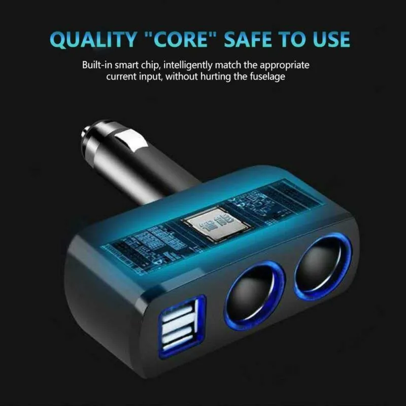 

2 Way Power Socket Adapter Splitter Charger Compact Design DC 12V Dual USB