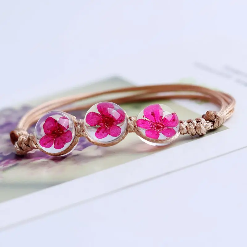 

1 New Adjustable 3 Dried Flower Plant Specimen Bracelet Ball Dandelion Star Girlfriend Gift