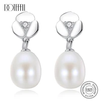 doteffil pearl earrings for women 925 silver earrings genuine natural freshwater pearl fashion jewelry christmas gift wholesale