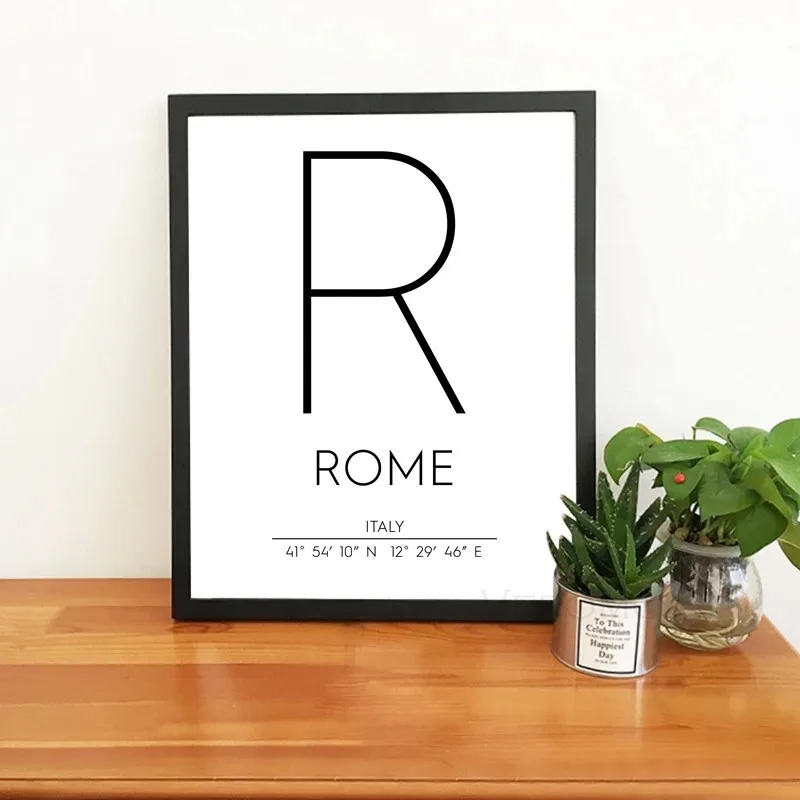 

Rome Map Posters Canvas Prints Rome Italy City Coordinates Art Painting Black White Pictures Home Living Room Wall Art Decor