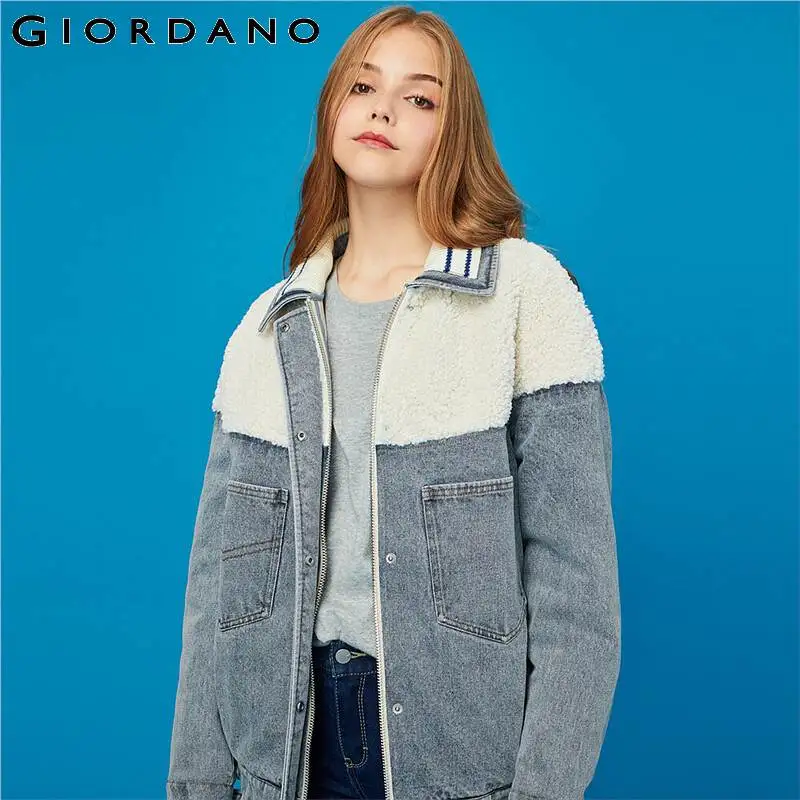 Giordano Женская куртка из полиэстера стеганая джинсовая хлопка с отложным