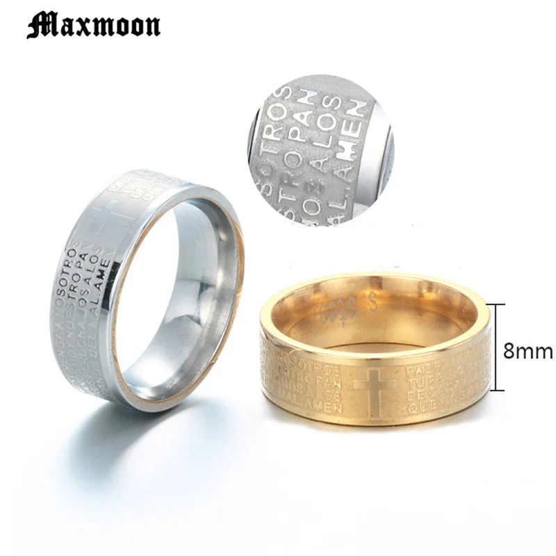 Мужские и женские кольца Maxmoon из нержавеющей стали 316L с молитвой крестом в стиле