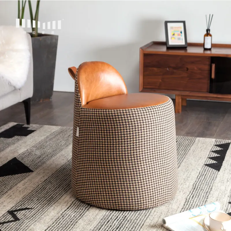 

Nordic leather soft backrest sofa stool living room leather pier shoe stool dressing stool