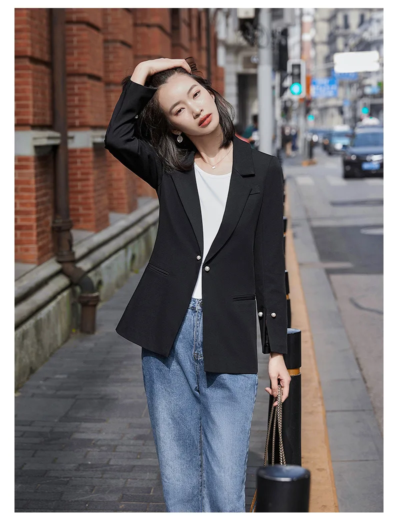 

Suit jacket women's jacket polyester double breasted regular blazers coat long-sleeve notched collar