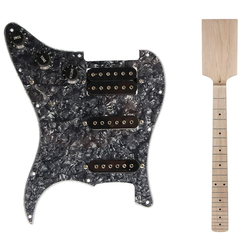 

Guitar Pickguard Pickups Loaded Prewired 11 Hole SSH Black Pearl & Electric Guitar Neck Paddle Head Maple 22 Frets