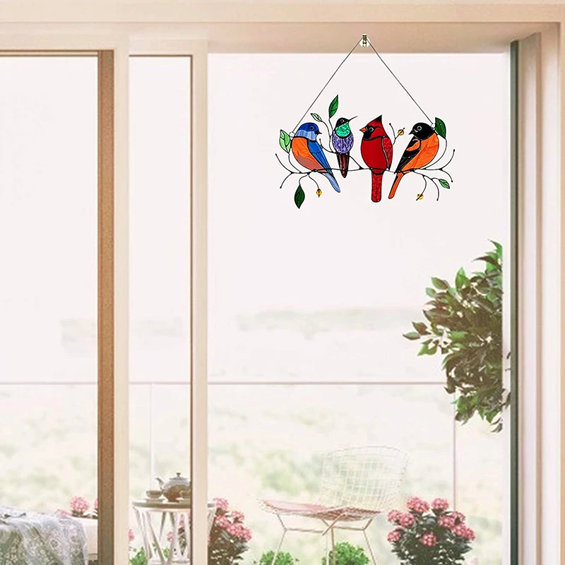 

Acrylic Multicolor Birds-on-a-wire Window Panel Hanging Ornaments Home Decor