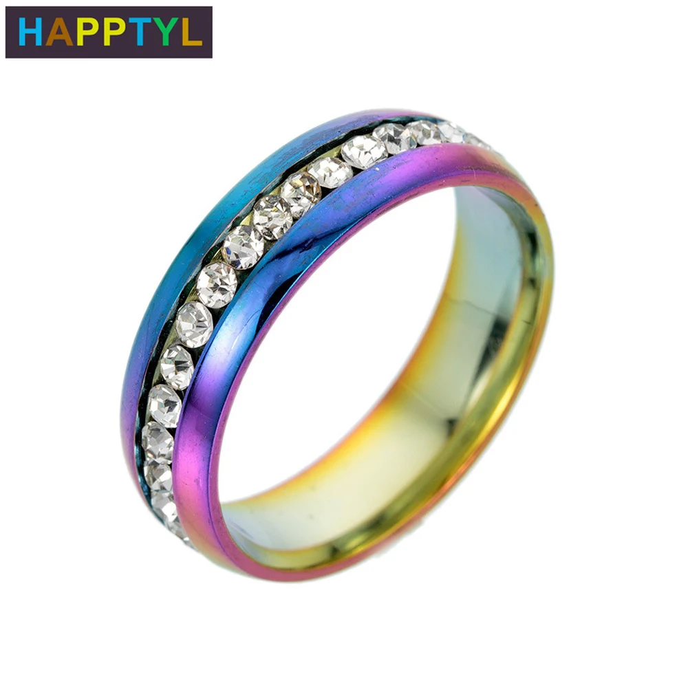 HAPPTYL 1 шт женские кольца из титановой стали Стразы юбилейные свадебные ленты 8 мм