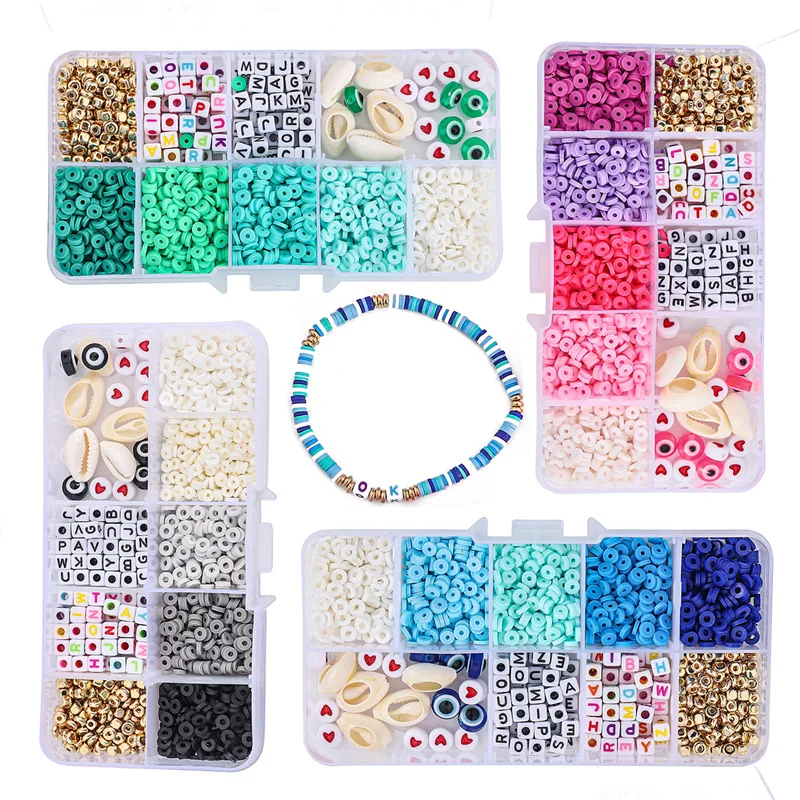4MM/6MM Flat Round Polymer Clay Beads Kit Chip Disk Loose Spacer Handmade Letter Beads For DIY Jewelry Making Bracelets DIY Sets
