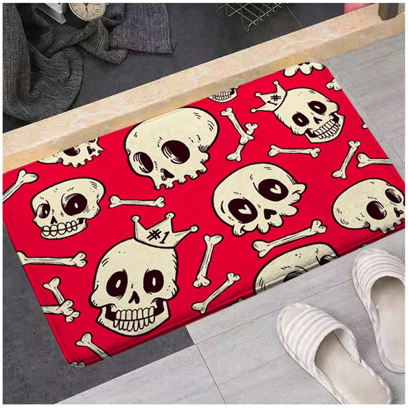

New Skull Head Flannel Printed Floor Mat Doormat Soft Non Slip Bath Mat Bathroom Rug Absorbent Microfiber Shaggy Mat 50x80cm