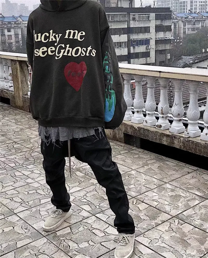 Kanye West/Детские толстовки с изображением призраков для мужчин и женщин; 1:1 повседневные высококачественные толстовки с нашивкой в виде призрака; уличная одежда в стиле хип-хоп; толстовки Kanye West