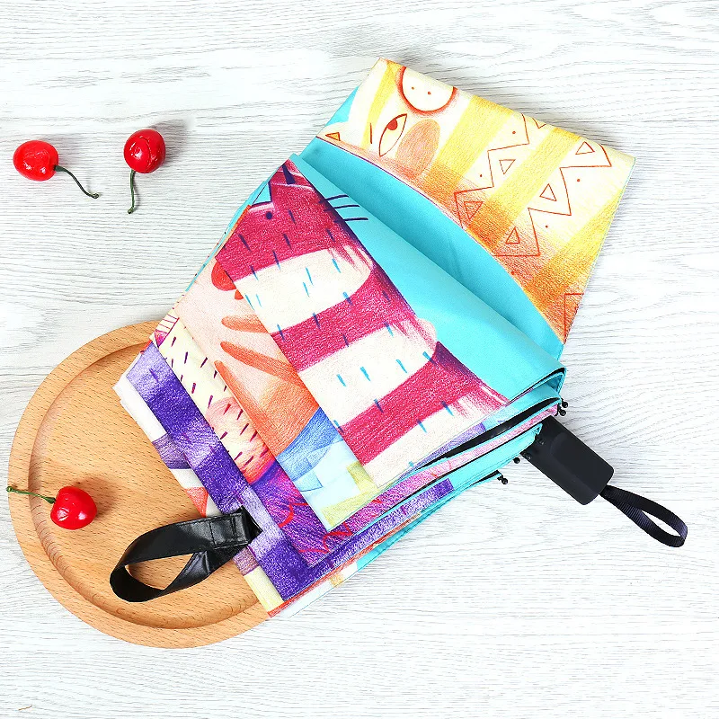 Кошка анти УФ Зонт от дождя Для женщин три складной карманный Дождь Зонты