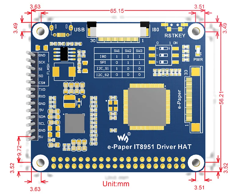 Waveshare 1200*825, 9,7 дюймовый E-Ink дисплей шляпа для Raspberry PiZero/Zero W/Zero WH/2B/3B/3B+, USB/SPI/I80/igc интерфейс, IT8951 cont