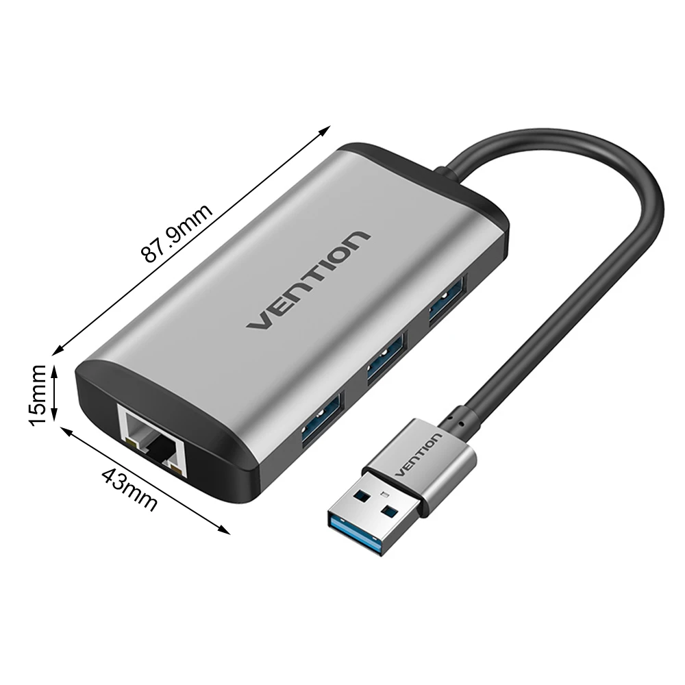 

Vention Hub 4 Ports Metal 3 Dock Adapter USB3.0 to USB3.0x3 Gigabit Network Port RJ45 Audio Video Splitter USB C Hub