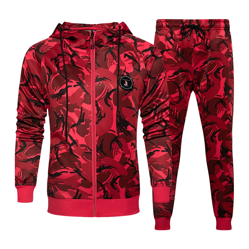 

Camouflage Tracksuit Men Autumn 2022 Sportswear Mens Set Spring Hooded Jacket + PantSuit Male 2 Pieces Outwear Fitness Clothing