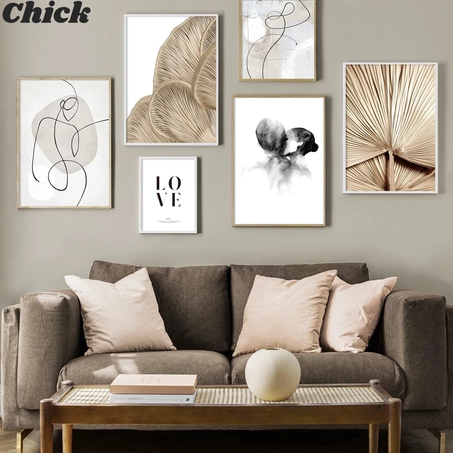 

Nordic Vintage Poster Banana Leaf Plant Kiss Abstract Line Wall Art Print Canvas Painting Wall Pictures For Living Room Decor