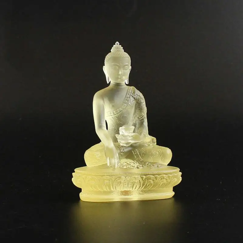 Tibetan Buddhism Hand Made Liuli Colored Glaze Statue Shakyamuni Yellow Statues for Decoration Figurines Collection Ornaments