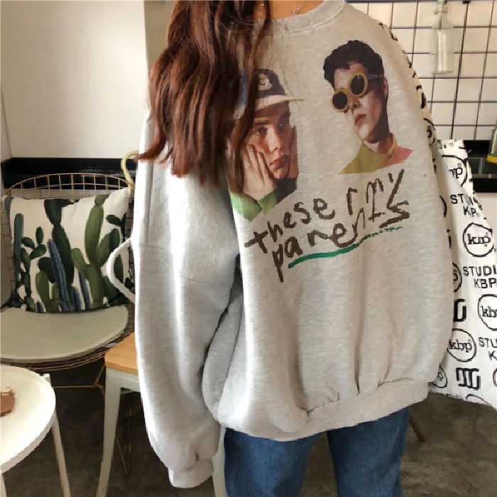 

Женский свободный свитер с принтом, большой свитер большого размера в японском и южнокорейском стиле, новинка на осень и зиму