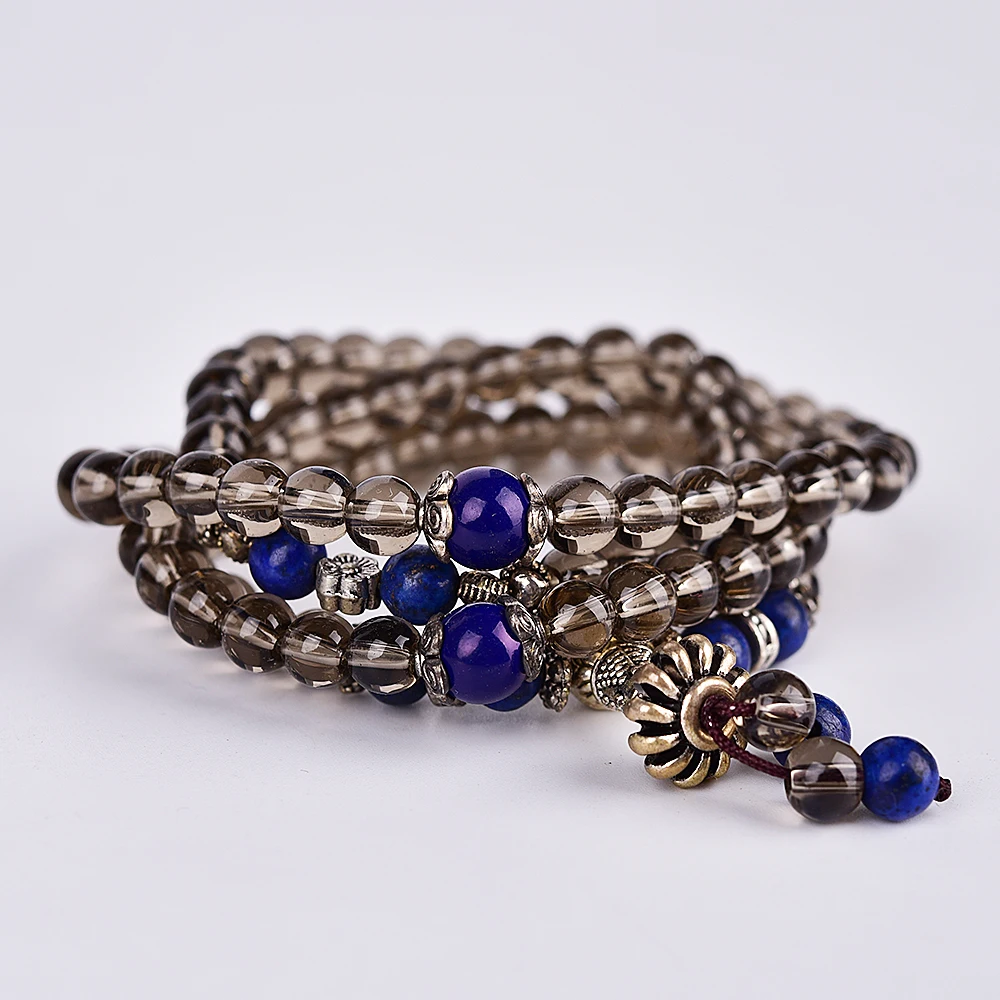 Асингелу тибетские буддистские естественные каменные курительные зубчики кварца Лазури Лаписа Каменные молитвенные бусы Браслет Будды Четки Браслеты для мужчин Ювелирные изделия