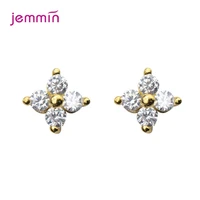 korean tiny crystal small flower 925 sterling silver stud earrings for women piercing ear jewelry cz zircon 4mm 6mm 8mm