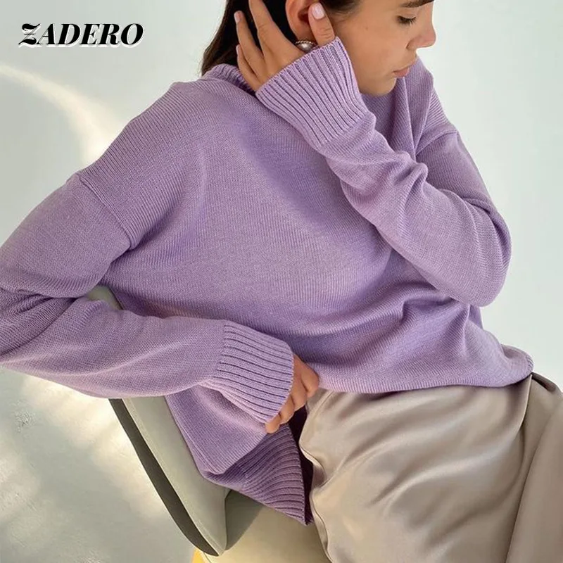 

Женский вязаный свитер-водолазка, повседневный Свободный пуловер зеленого цвета с длинным рукавом, Осень-зима 2021