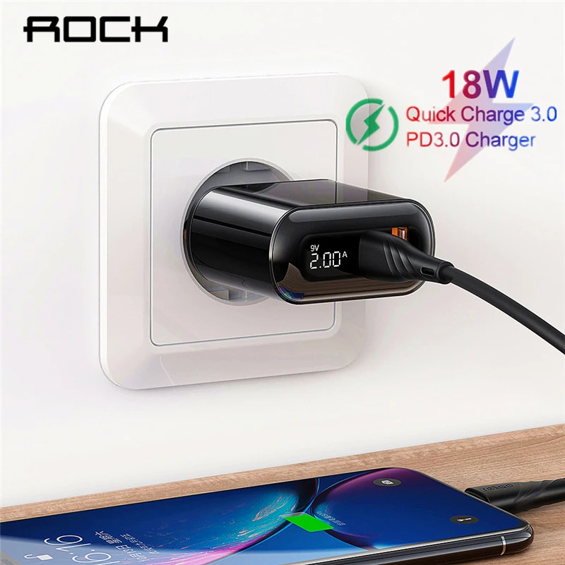 ROCK цифровой дисплей Quick Charge 4,0 3,0 USB зарядное устройство QC3.0 зарядное устройство для iPhone 11 Pro samsung Xiaomi type C PD настенное быстрое зарядное устройство