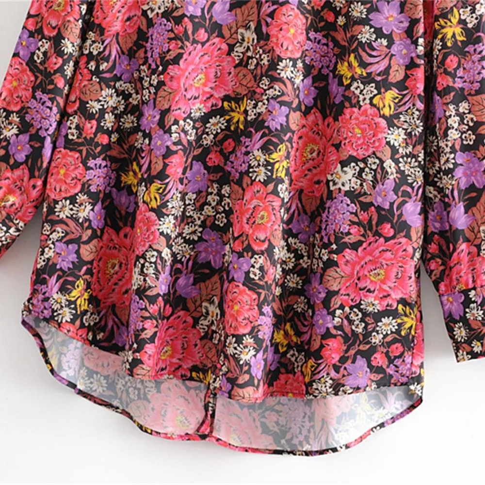 

Autumn 2019 women's new fashion loose round neck long sleeve thin floral printed shirt 08431156330