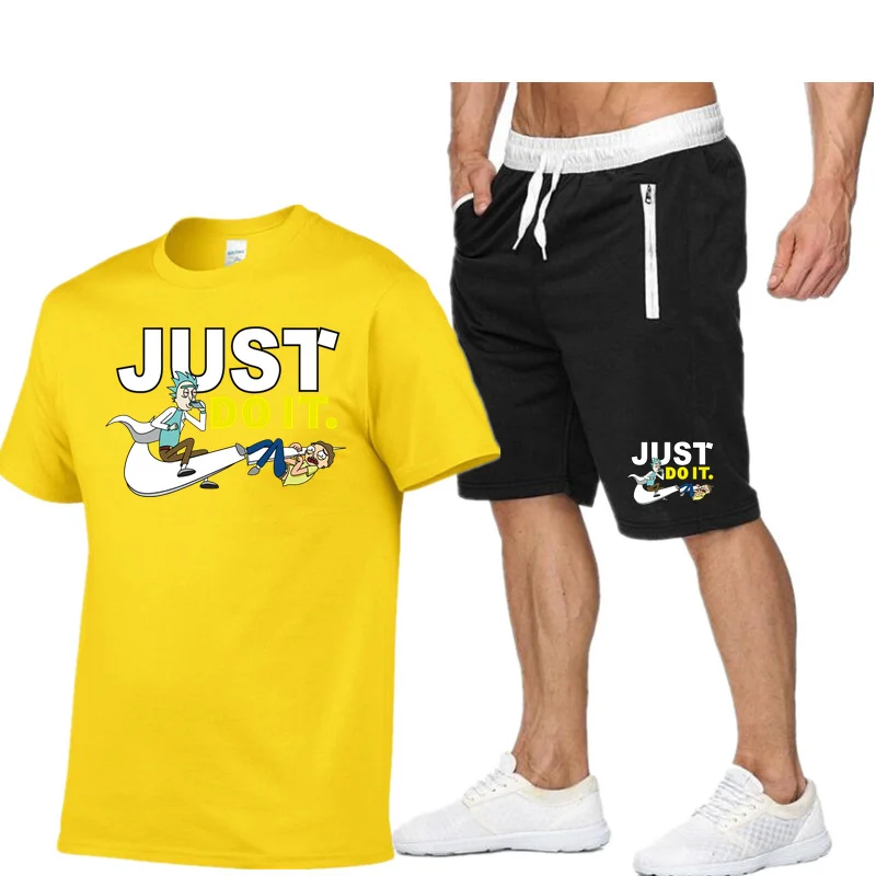 

2021 New Summer men'S tracksuit, Men's Cotton Breathable Casual Sports Suit, Men's T shirt + 5 Minutes Short Women's Sports suit