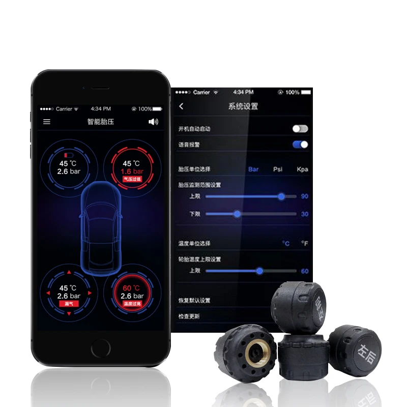 Умная автомобильная система контроля давления в шинах TPMS bluetooth приложение для
