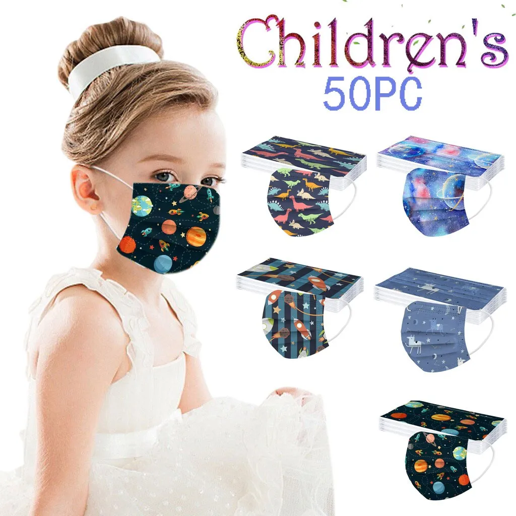 

Child Mask 50PC Disposable Face Mask Fashion Lovely Starry Sky Printing Mouthcover Breathable Earloops Masque Mascarillas 27