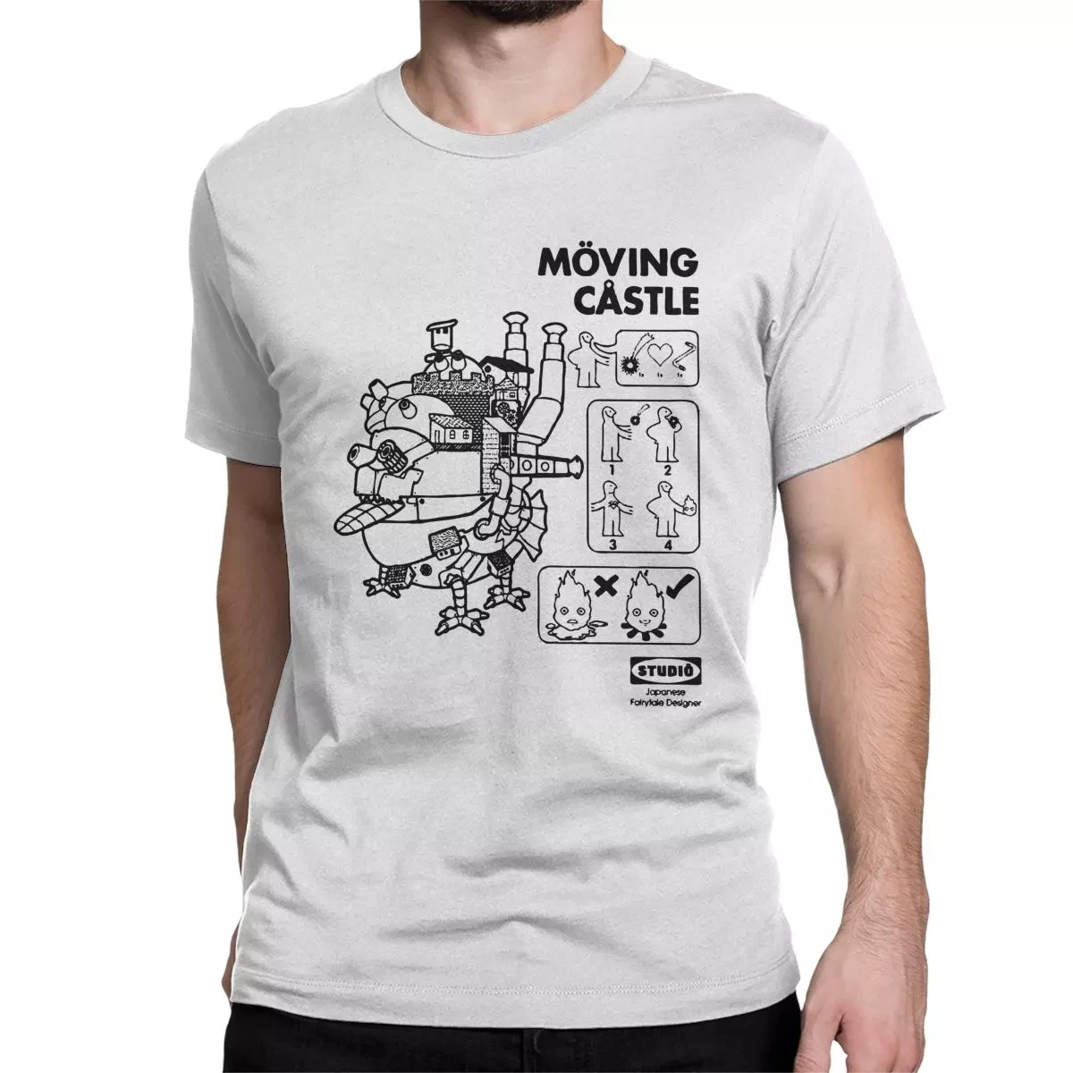 

Howl's Moving Castle T-Shirts Men Ghibli Miyazaki Anime Leisure Cotton Tees Crew Neck Short Sleeve T Shirts New Arrival Tops