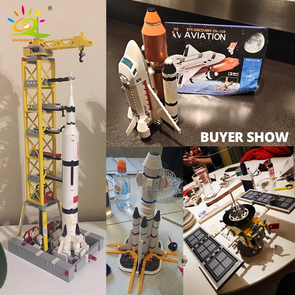 

Space Station Saturn V Rocket Building Blocks City Shuttle Satellite Astronaut Figure Man Bricks Set Children Toys Gift