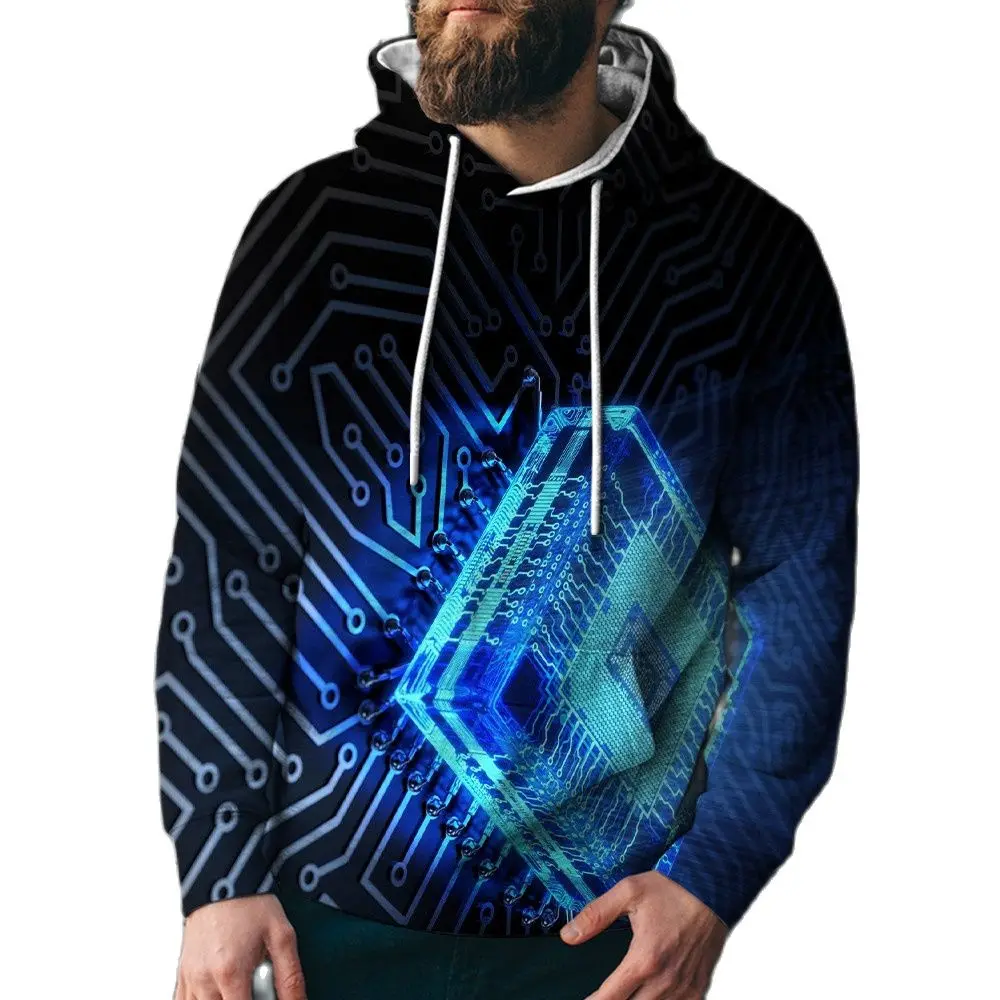 

Zero pattern 3D printing new electronic chip men's/women's hoodie street fashion casual personality all-match sports loose overs