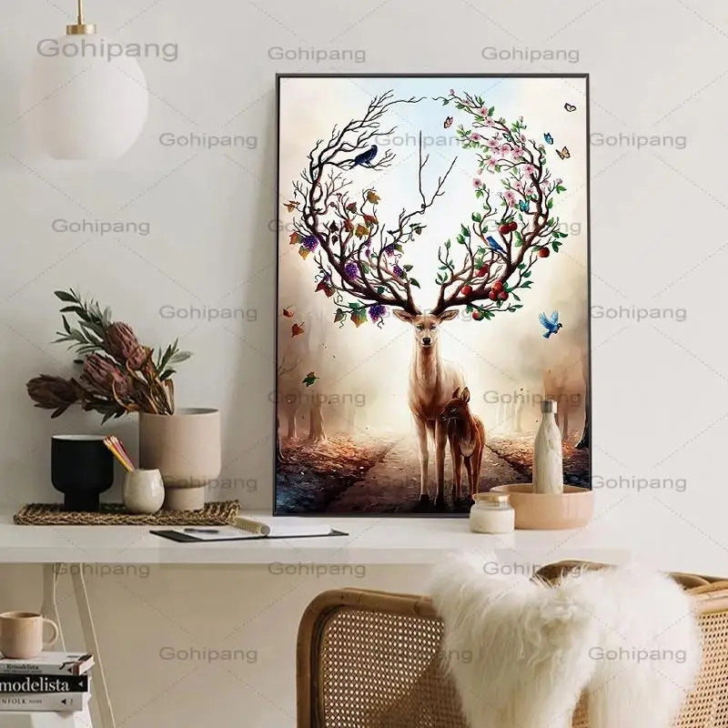 Современная фантазия животный рисунок оленя на холсте скандинавский постер и