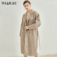 wqjgr high quality 90 wool long winter coat women casual turn down collar sashes full sleeve coat female 2021 news