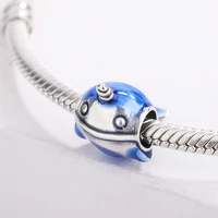 fashion 925 sterling silver blue enamel sea animal dolphin pendant charm bracelet diy jewelry making for original pandora