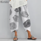Брюки ZANZEA женские с цветочным принтом, винтажные длинные штаны с эластичным поясом, повседневные султанки в стиле палаццо, в стиле оверсайз, на лето