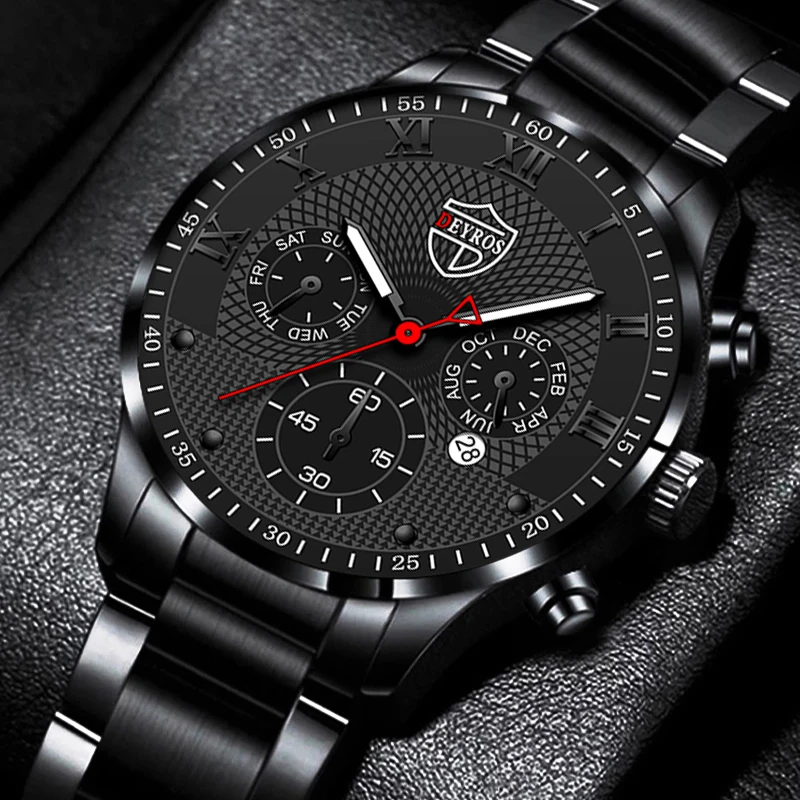 

Fashion Watches for Men Business Stainless Steel Quartz Wristwatch Calendar Date Luminous Clock Luxury Mens Casual Leather Watch