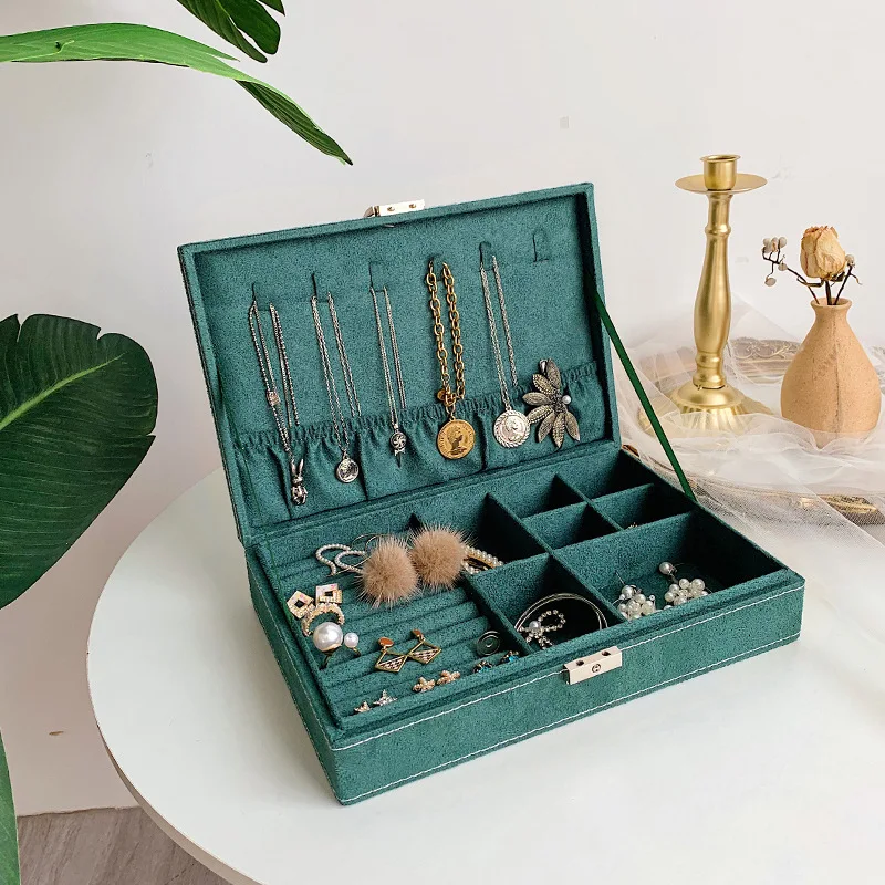 Шкатулка для ювелирных изделий органайзер с замком кожаный зеленый упаковки