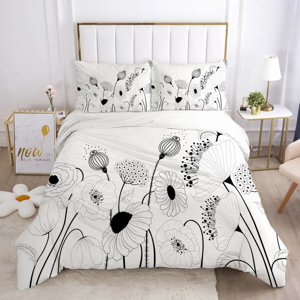 

3D Flowers Design Duvet Cover Set Bedding Sets Comforter Cases Pillow Covers Double Single Full Twin Size White Bedclothes