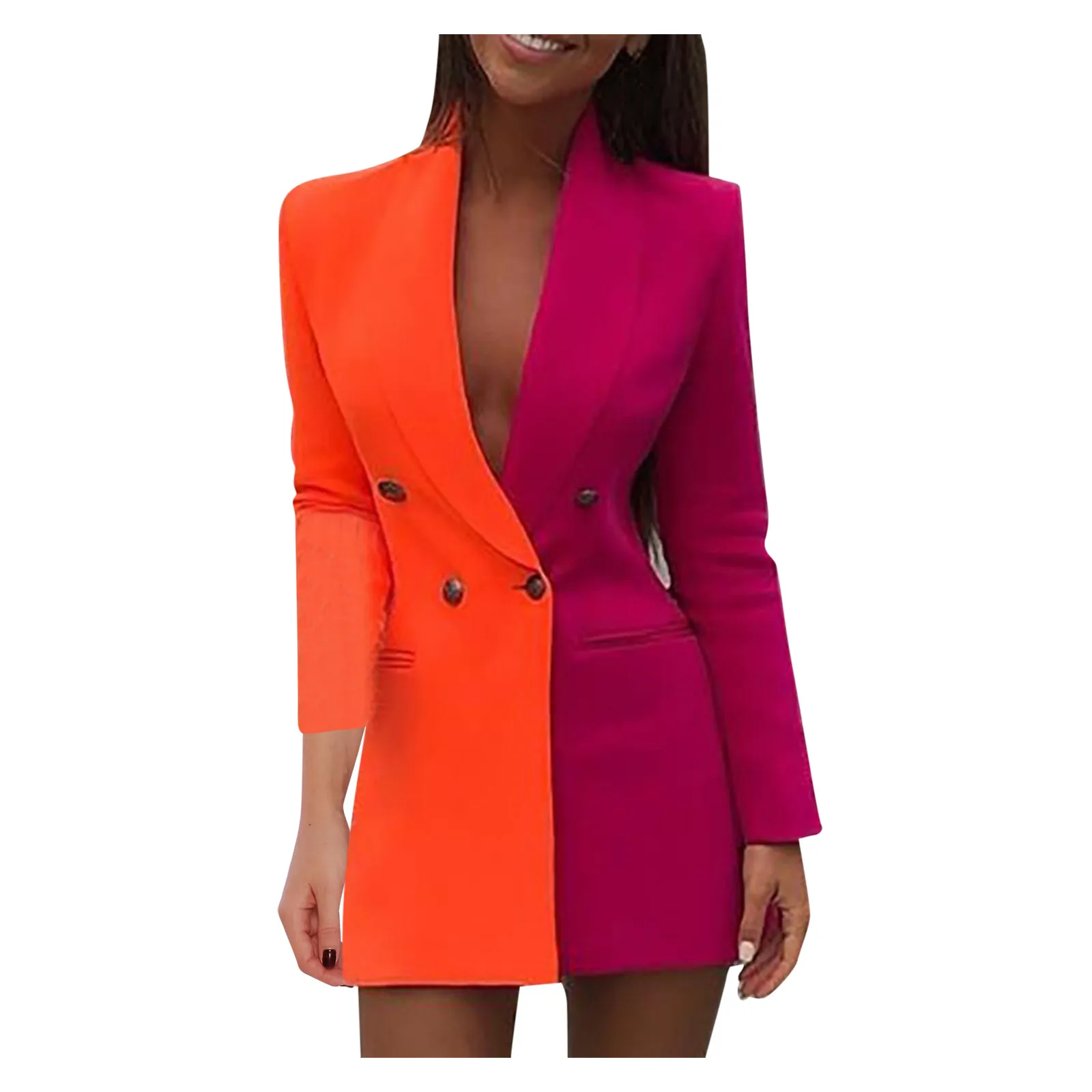 

Office Lady Dress Long Sleeve Mini Shirt Dress With Button Color Block Patchwork Dresses Women