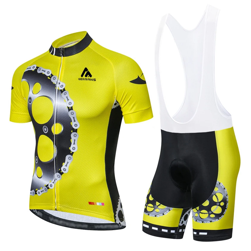 

GERRANS Cycling Jersey Men Set Bib Shorts Set 2021 Summer Mountain Bike Bicycle Suit Anti-UV Bicycle Team Racing Uniform Clothes