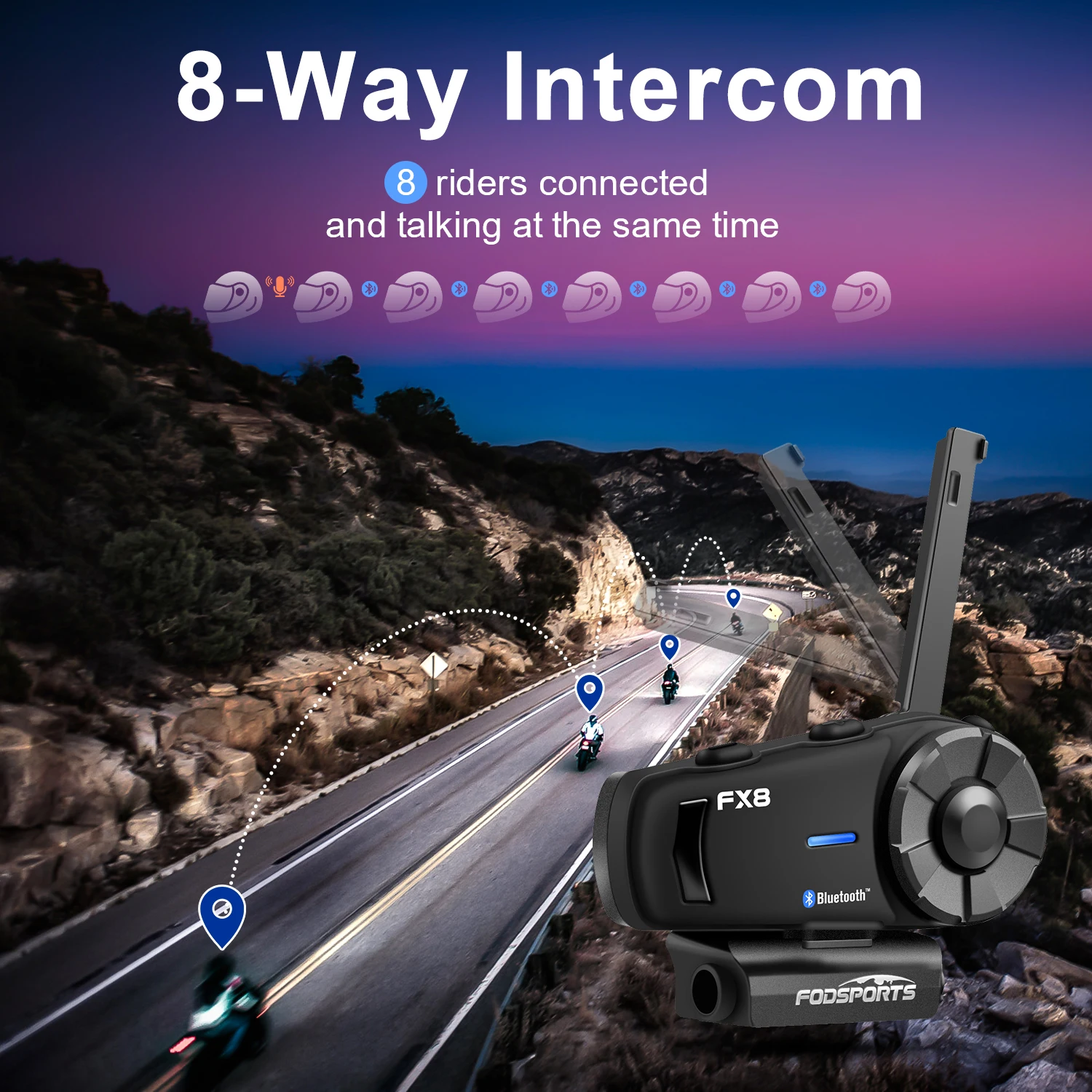 Фото Fodsports 2 шт. FX8 шлем домофон мотоцикл Bluetooth шлем гарнитура 8 Rider 1000 м мото домофон Intercomunicador FM радио №2